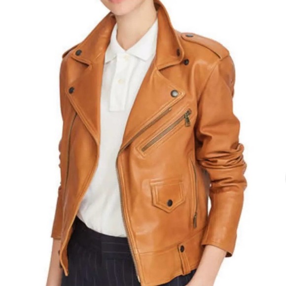 NWT Polo Ralph Lauren Riders Brown Lamb Leather Jacket Size 0